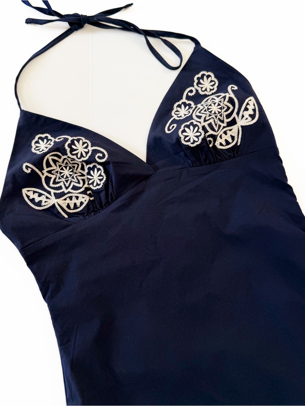 Princess Polly Dress Womens US 6 Navy Blue Embroidered Mini Halter New - Picture 3 of 11